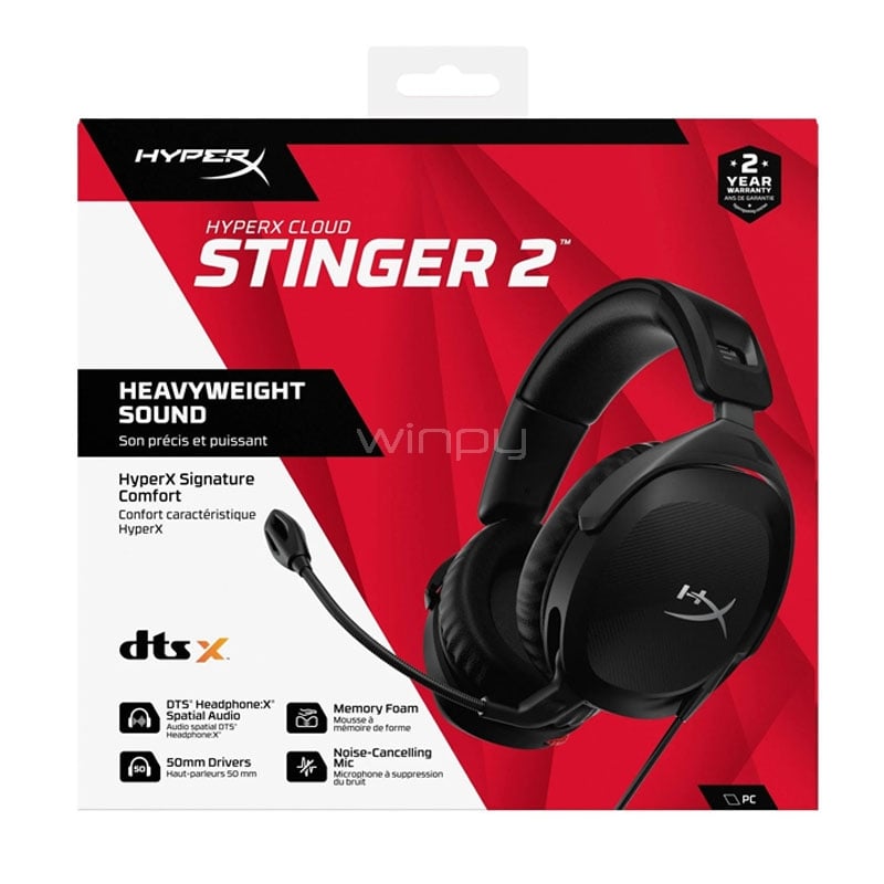 Audífonos Gamer HyperX Cloud Stinger 2 Core (DTS X Spatial, USB/Jack 3.5, Negro)