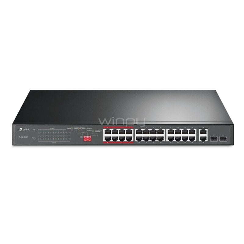 Switch TP-Link TL-SL1226P de 24 Puertos (Gigabit, SFP, 8.8Gbps, PoE+, 250W)