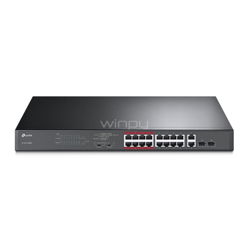 Switch TP-Link TL-SL1218MP  (16 x 10/100 (PoE+) + 2 x 10/100/1000 + 2 x Gigabit SFP )