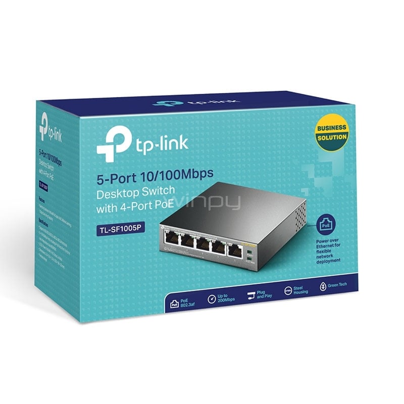 Switch TP-Link TL-SF1005P de 5 Puertos (Auto MDI/MDIX, 1Gbps, PoE, 58W)