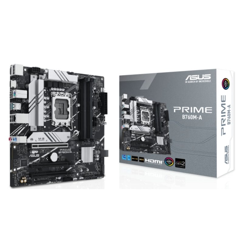 Placa Madre ASUS PRIME B760M-A (LGA1700, DDR5 4800/7200+MHz, M.2, MicroATX)