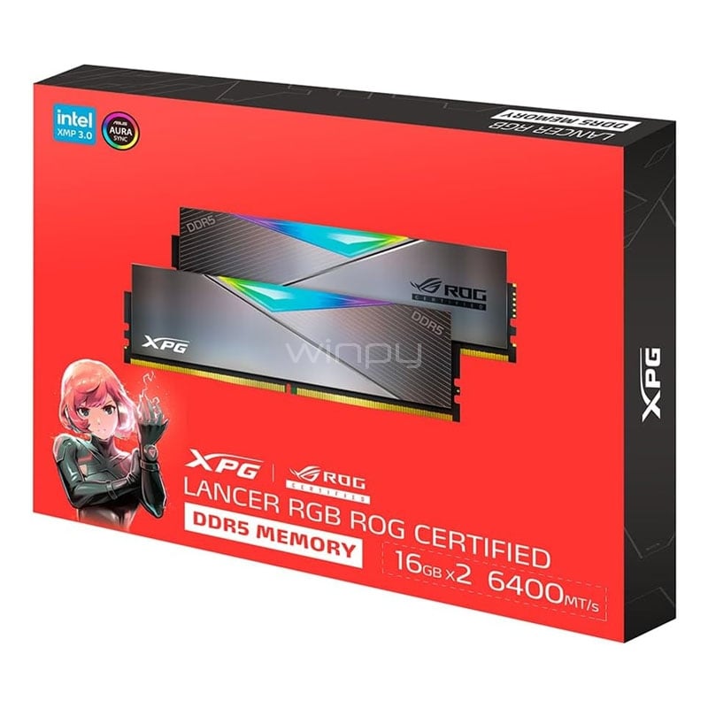 Kit Memoria RAM XPG LANCER RGB ROG de 32GB (16GB x2, DDR5, 6600MHz