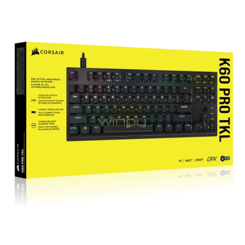 Teclado Mecánico Corsair K60 PRO TKL RGB (Switch OPX, Inglés, Negro)