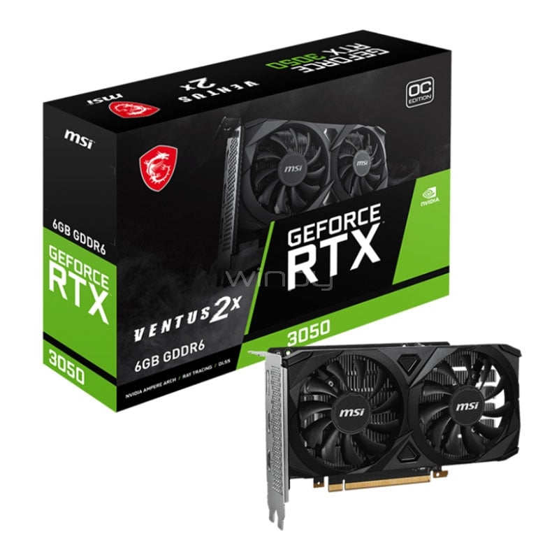 Tarjeta de Video MSI GeForce RTX 3050 VENTUS 2X OC de 6GB GDDR6