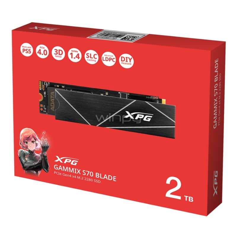 Unidad de Estado Sólido XPG Gammix S70 Blade de 2TB (NVMe, PCIe 4.0, Hasta 7.400MB/s)