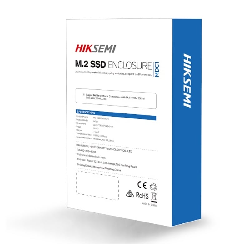 Cofre Hiksemi MDC1 para unidades M.2/NVMe (USB-C, 10Gbps, Gris)