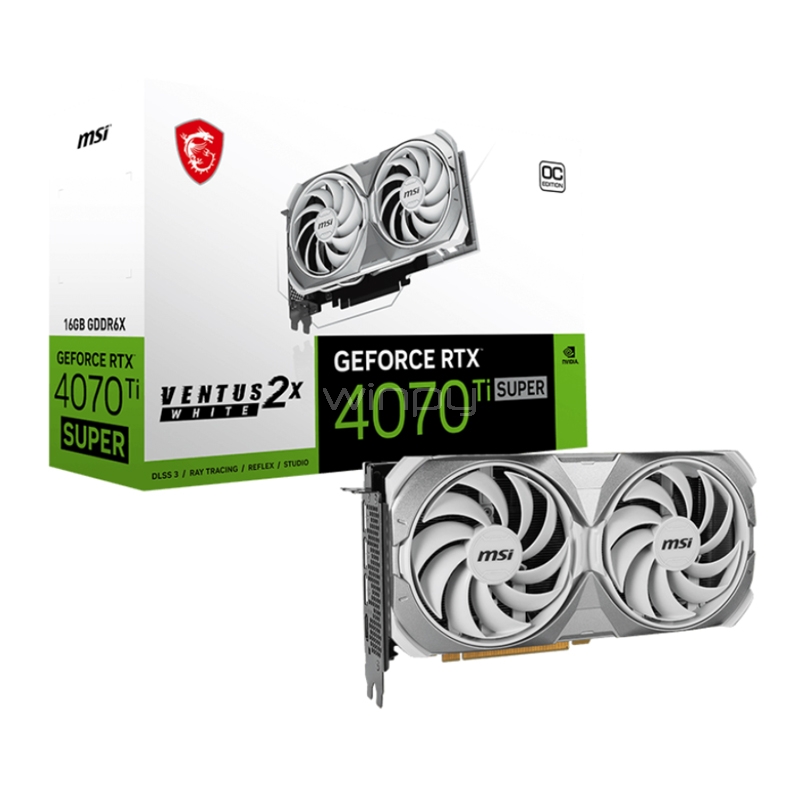 Tarjeta de Video MSI GeForce RTX 4070 Ti SUPER VENTUS 2X WHITE OC de 16GB GDDR6X