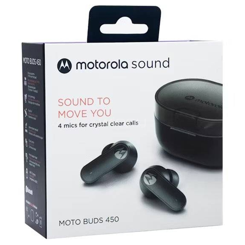 Audífonos Bluetooth Motorola MotoBuds 450 (IPX5, Control Táctil, Negro)
