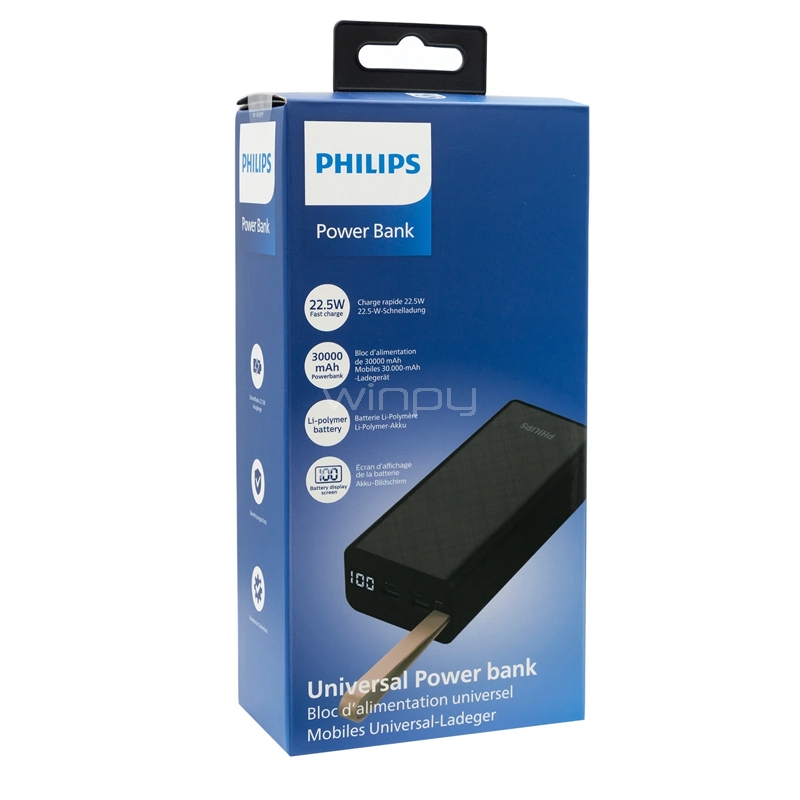 Batería Externa Philips de 30.000 mAh (USB-C, Carga Rápida)