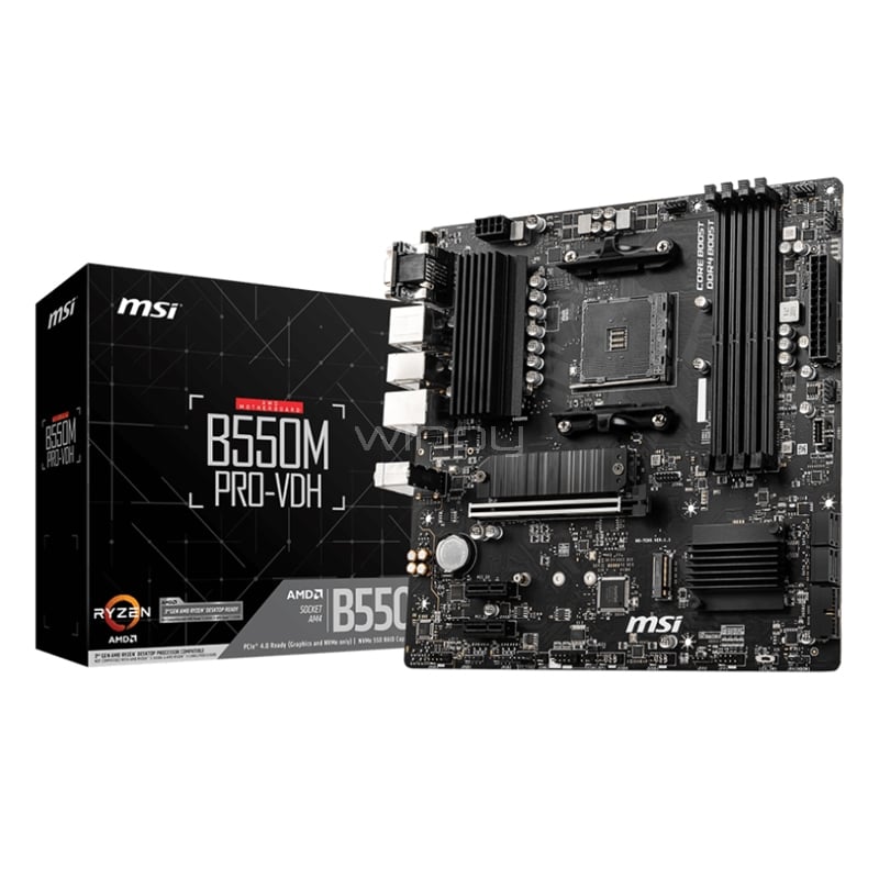 Placa Madre MSI B550M PRO-VDH (AM4, DDR4 1866/4400+MHz, M.2 x2, MicroATX)