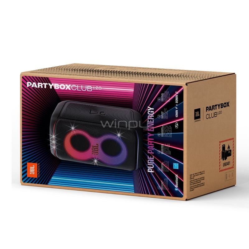 Parlante Karaoke JBL PartyBox Club 120 (160W, Bluetooth, IPX4, Negro)