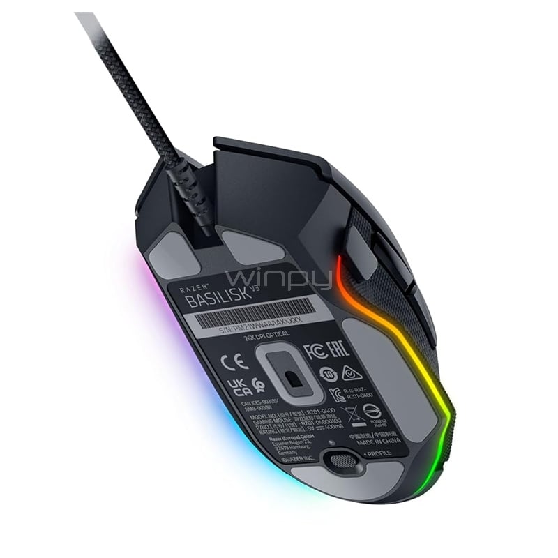 Mouse Gamer Razer Basilisk V3 (Sensor Focus+, Cable Speedflex, 26.000dpi, RGB, Negro)
