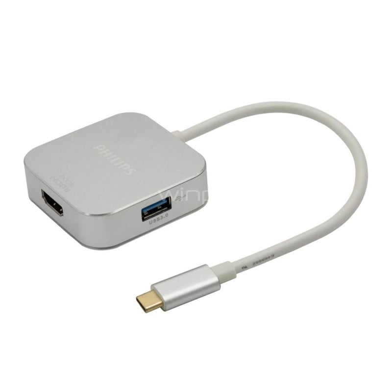 Adaptador Multipuerto HUB Philips DLK2310C/94 de USB-C (USB 3.0, HDMI, 4K ultra HD)