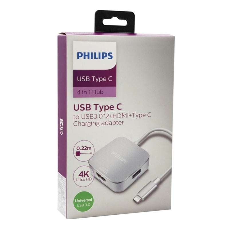 Adaptador Multipuerto HUB Philips DLK2310C/94 de USB-C (USB 3.0, HDMI, 4K ultra HD)