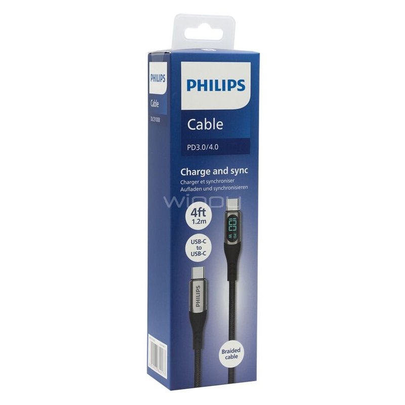 Cable USB-C Philips con Pantalla (1.2 metros, Negro)