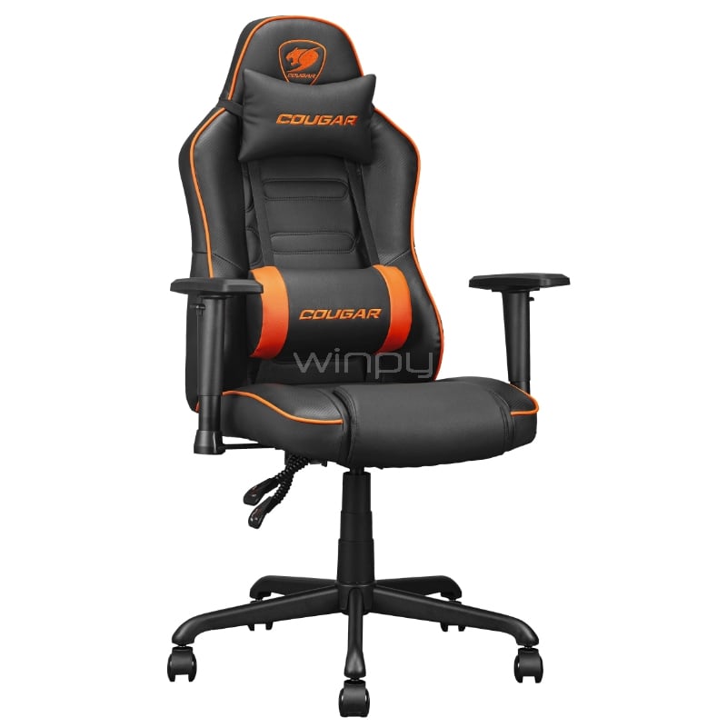 Silla Gamer Cougar Fusion S (Cojín Lumbar, Ajustable, hasta 120Kg, Negro/Naranjo)
