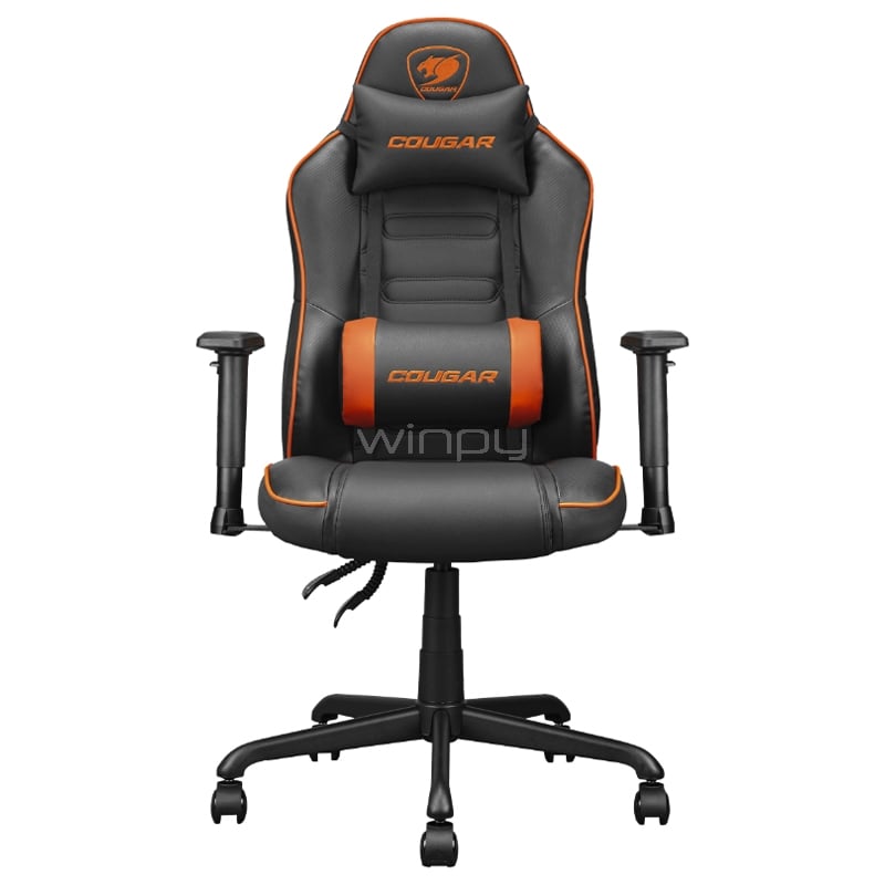 Silla Gamer Cougar Fusion S (Cojín Lumbar, Ajustable, hasta 120Kg, Negro/Naranjo)