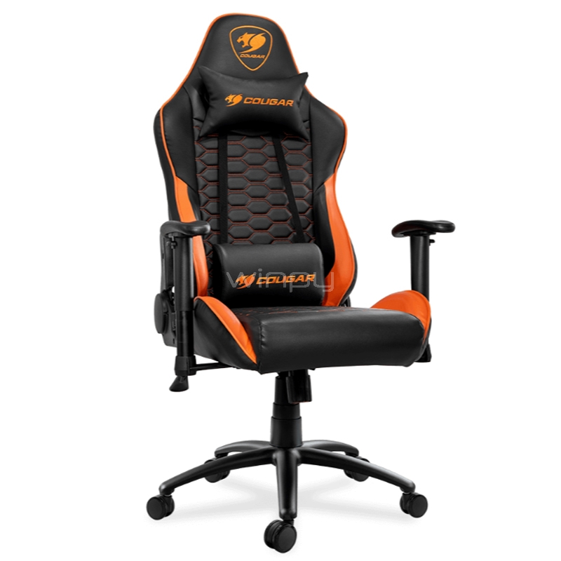 Silla Gamer Cougar OutRider (hasta 120Kg, Cojines x2, Reclinable, Negro/Naranjo)