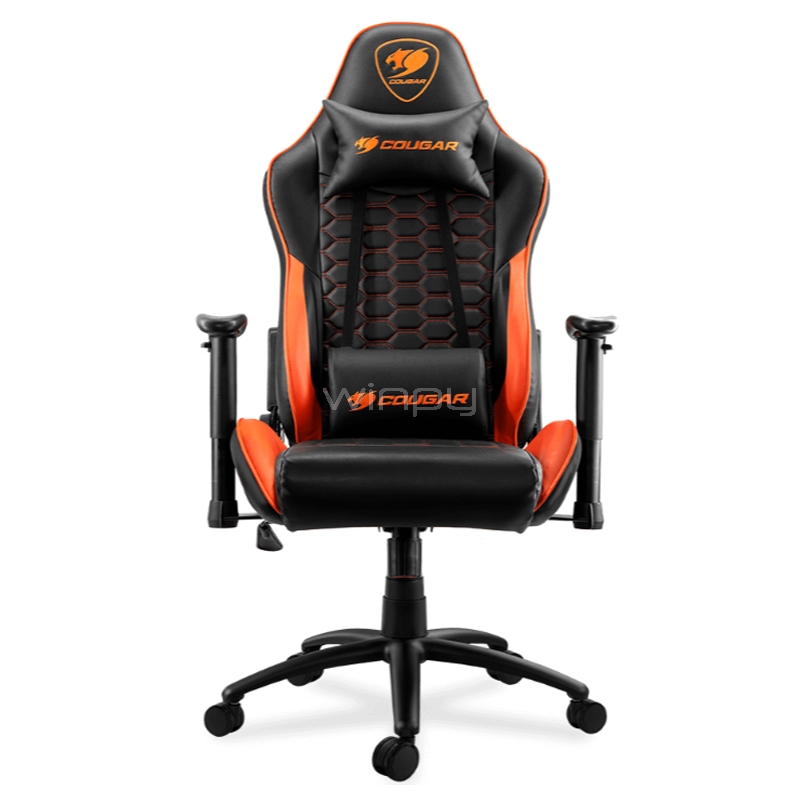 Silla Gamer Cougar OutRider (hasta 120Kg, Cojines x2, Reclinable, Negro/Naranjo)