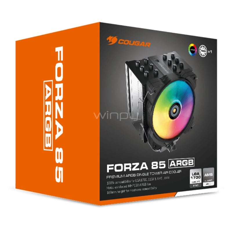 Disipador Cougar Forza 85 ARGB (LGA1700/AM5, 120mm, 2000rpm, PWM, Negro)