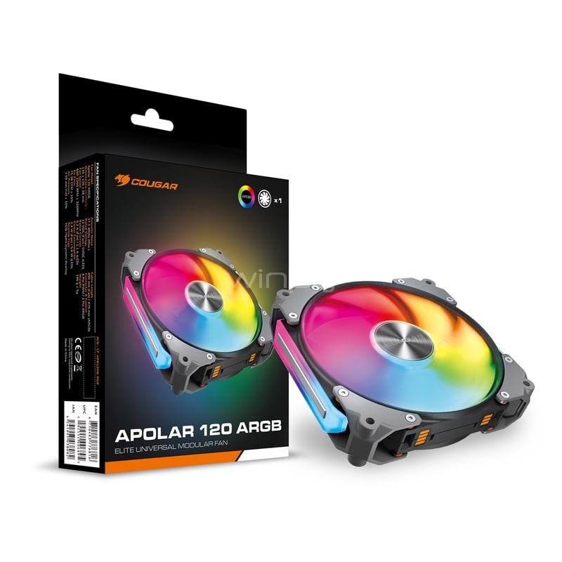 Ventilador Cougar Apolar 120 ARGB (120mm, ARGB, 1600rpm, PWM, Negro)