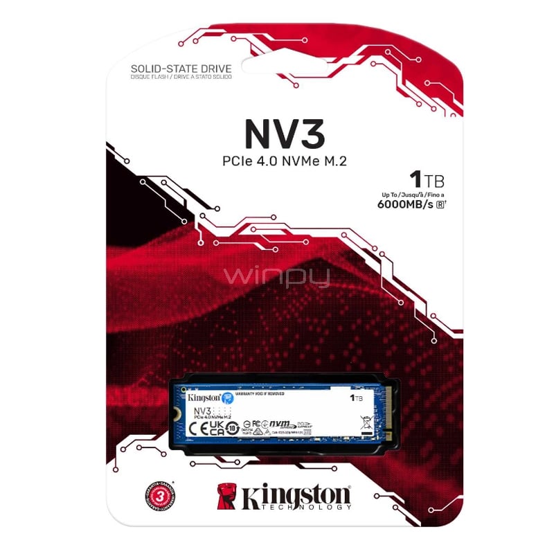 Unidad de Estado sólido Kingston NV3 de 1TB (NVMe, PCIe 4.0, 6.000MB/s)