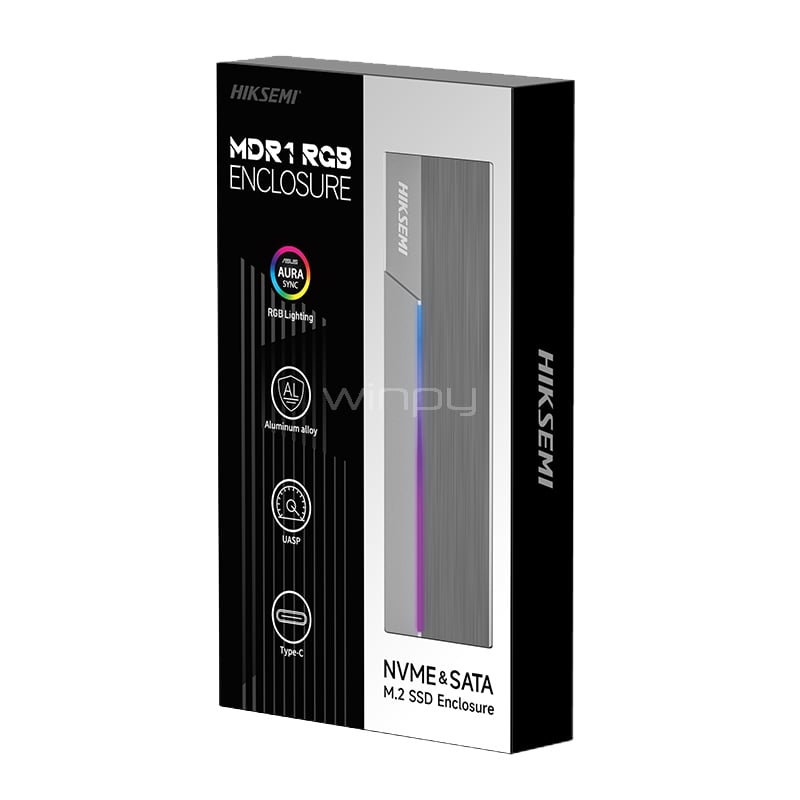 Cofre para SSD M.2 Hiksemi MDR1 Aura RGB (NVMe/SATA, USB-C, Gris)