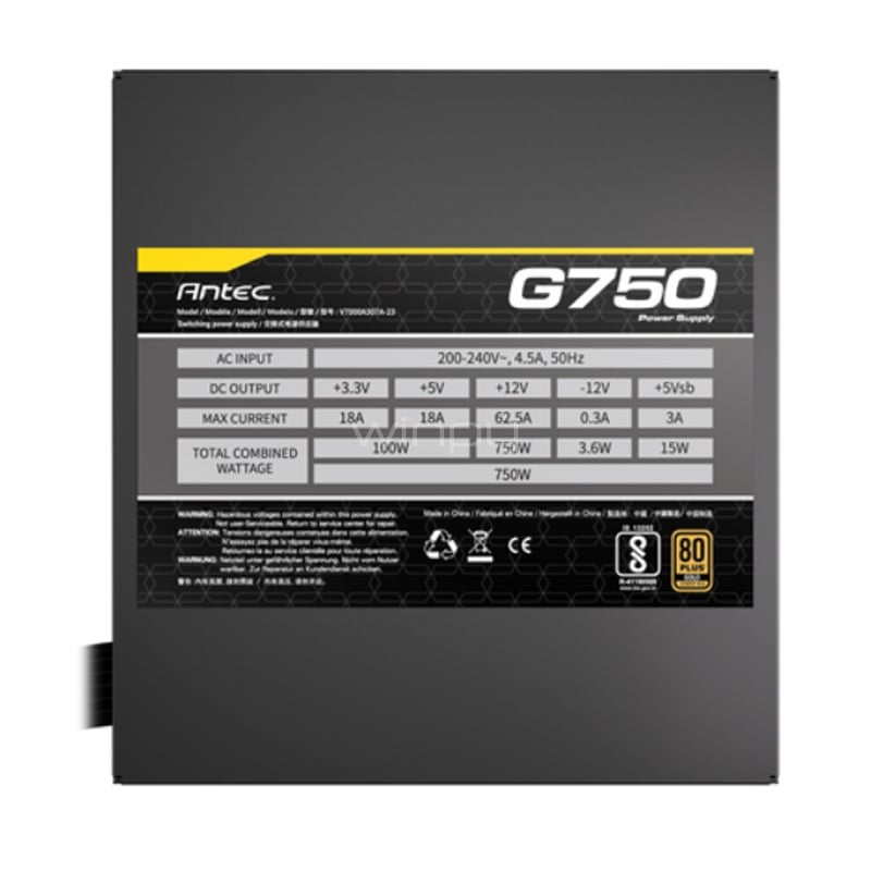 Fuente de Poder Antec Atom G750 de 750W (Certificada 80+ Gold, ATX)