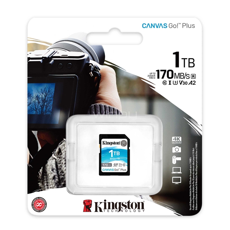 Tarjeta SD Kingston Canvas Go! Plus de 1TB (V30, UHS-I U3, Class10, Hasta 170 MB/s)
