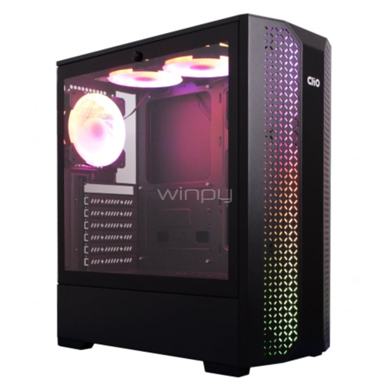 Gabinete Gamer Clio P3B (ATX, Vidrio templado, 3 Ventiladores ARGB, Negro)