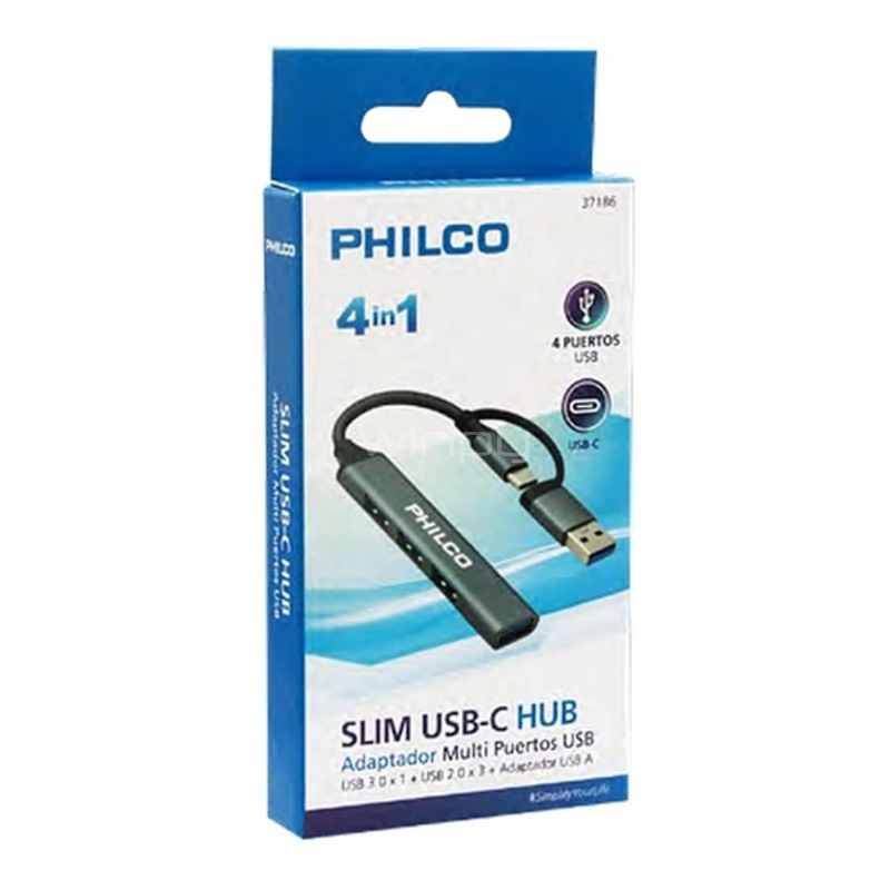 Adaptador Multipuerto Philco USB-C (USB 2.0 x3, USB 3.0 x1)