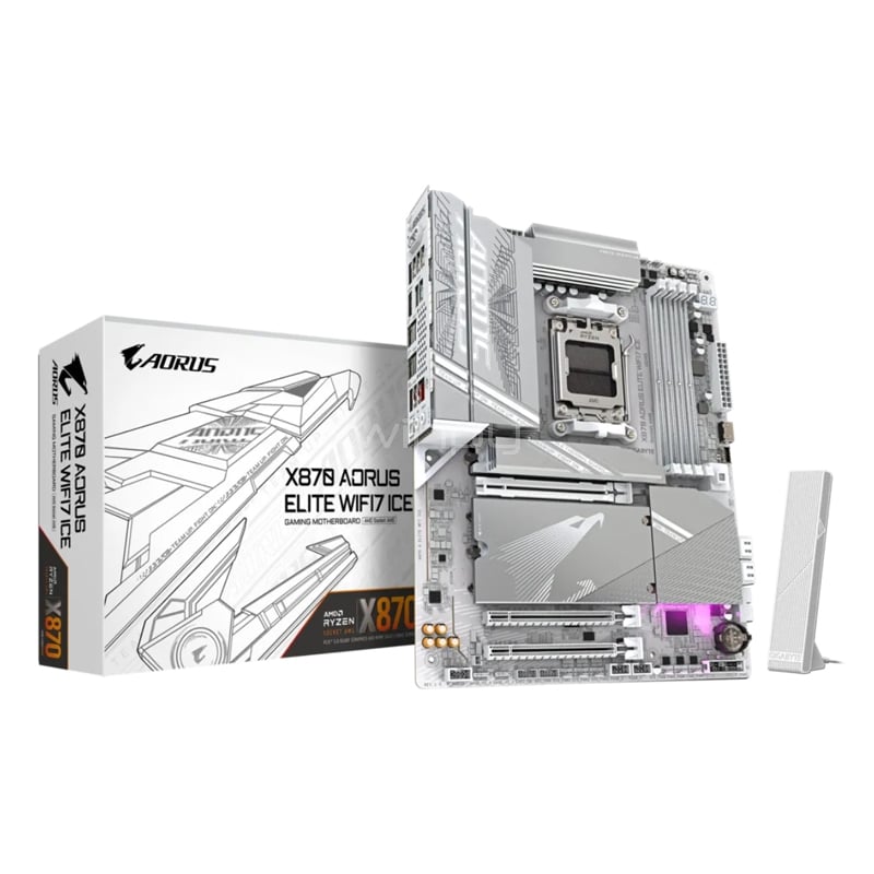 Placa Madre Gigabyte X870 AORUS ELITE WIFI7 ICE (AM5, DDR5 4400/8200MHz, M.2 x4, ATX)
