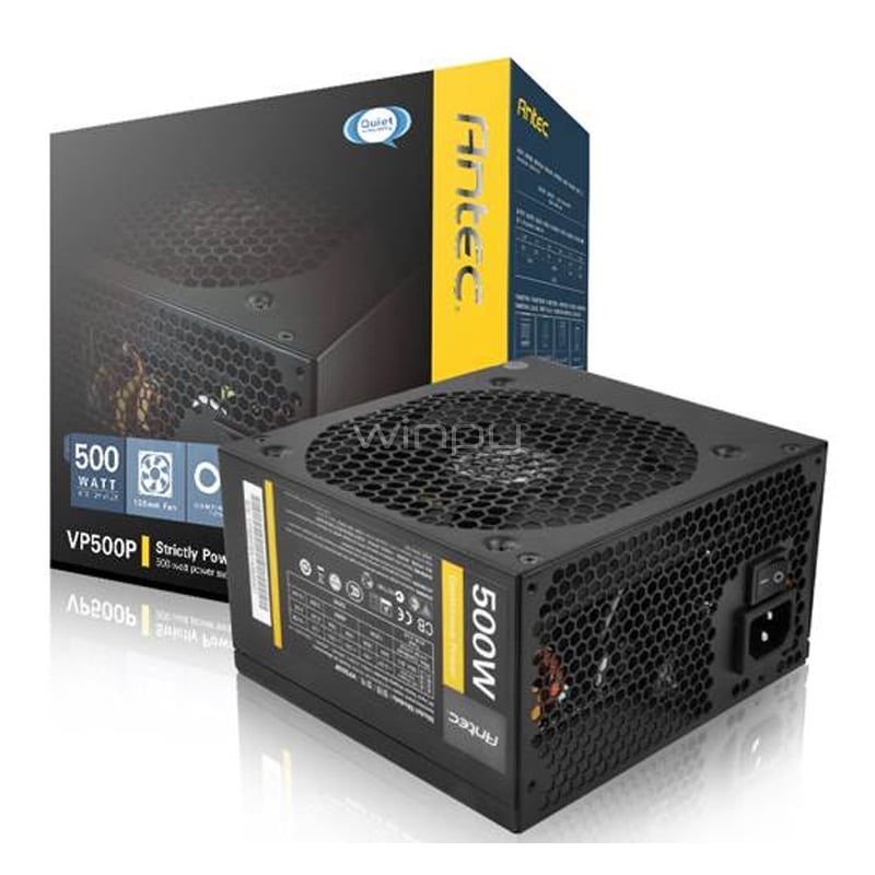 Fuente de Poder Antec VP500P V2 de 500W (88% de eficiencia, ATX)