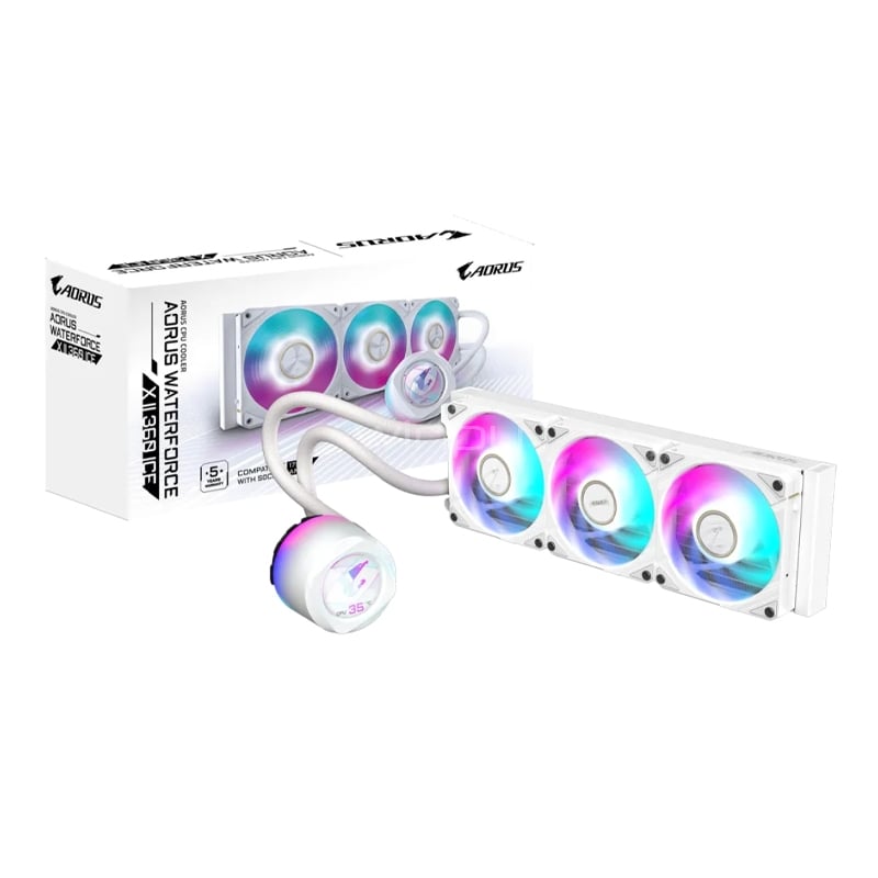 Refrigeración Líquida Gigabyte AORUS WATERFORCE X II 360 ICE (LGA1851/AM5, 120mm x3 ARGB, 2.400rpm, Blanco)