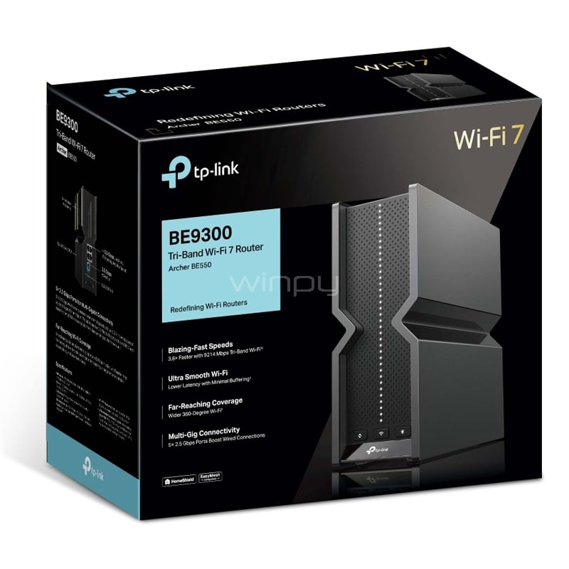 Router TP-Link Archer BE550 (Tri-Banda, Wi-Fi 7, 9214Mbps, MU-MIMO 2x2)
