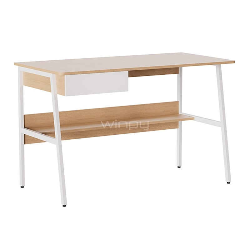 Escritorio con Gaveta y Estante Xtech (120 x 60 x 76 cm, Hasta 40 kg, Roble y Blanco)