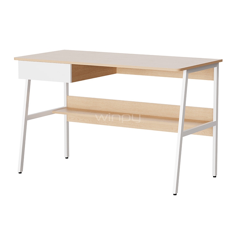 Escritorio con Gaveta y Estante Xtech (120 x 60 x 76 cm, Hasta 40 kg, Roble y Blanco)