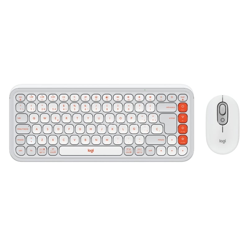 Kit Teclado + Mouse Logitech POP Icon (Bluetooth, Español, Blanco/ Naranja)