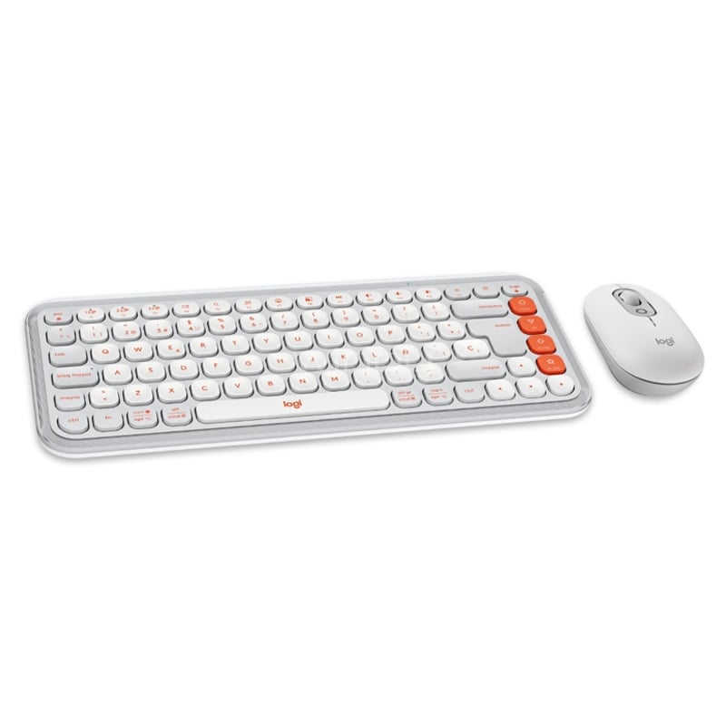 Kit Teclado + Mouse Logitech POP Icon (Bluetooth, Español, Blanco/ Naranja)