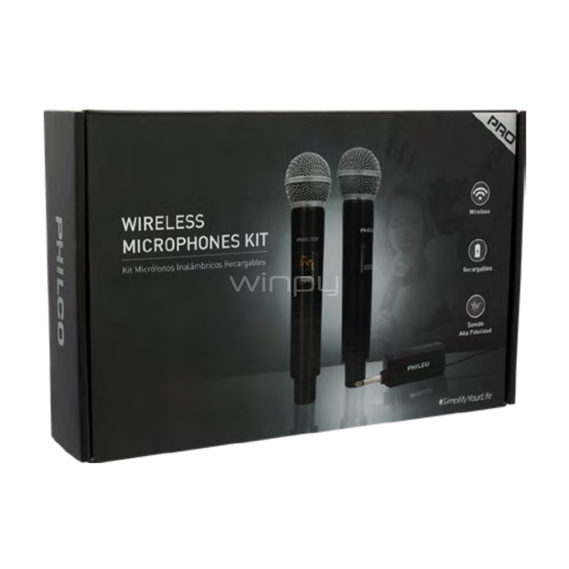 Kit Micrófonos Inalámbricos Philco Pro (2 Unidades, UHF, hasta 60 metros)
