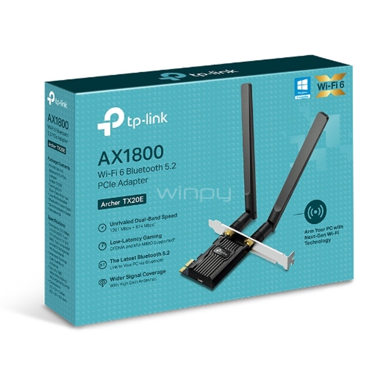 Adaptador PCIe TP-Link TX20E AX1800 (Wi-Fi 6, Bluetooth 5.2)