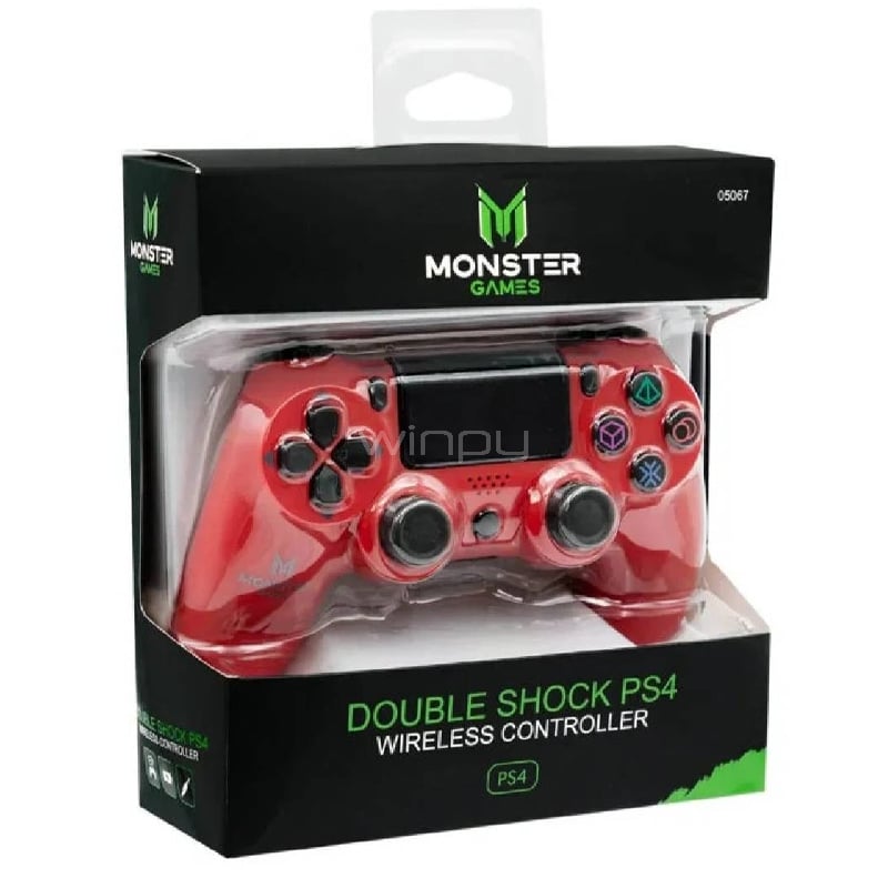 Joystick Inalámbrico Monster Games (Bluetooth, PS4, Doble Vibración, Rojo)