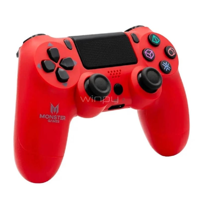 Joystick Inalámbrico Monster Games (Bluetooth, PS4, Doble Vibración, Rojo)