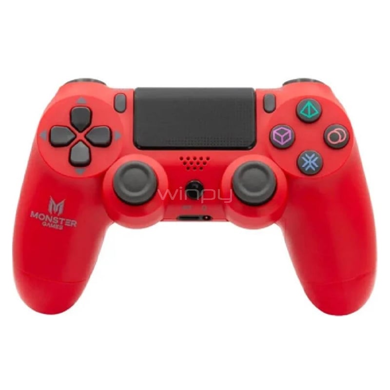 Joystick Inalámbrico Monster Games (Bluetooth, PS4, Doble Vibración, Rojo)