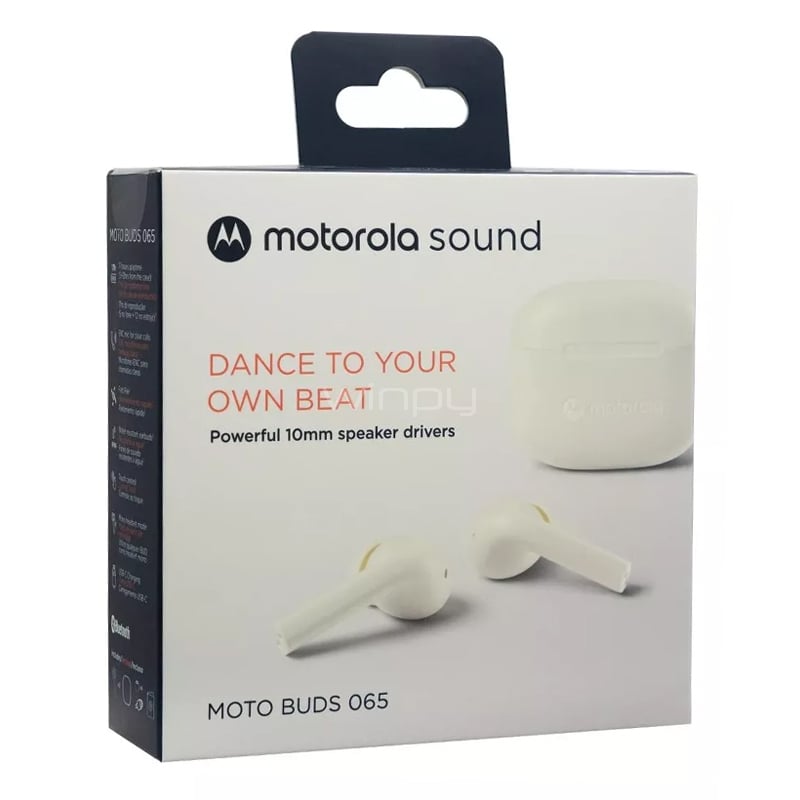 Audífonos Bluetooth Motorola Moto Buds 065 (True Wireless, IPX4, Blanco)