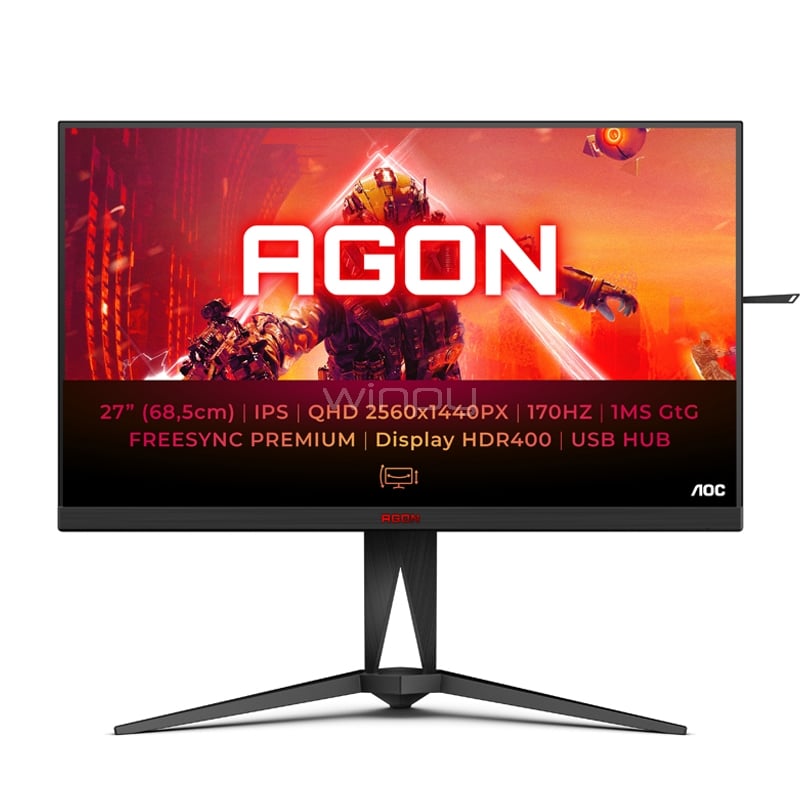 Monitor Gamer AOC AGON AG275QXE de 27“ (IPS, QHD, 170Hz, 1ms, DP+HDMI, HDR 400, FreeSync/G-SYNC, Vesa)