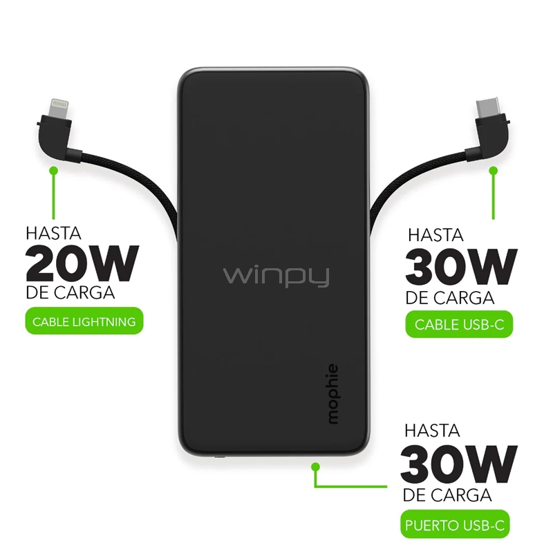 Batería Externa Mophie Powerstation Plus de 10.000 mAh (USB-C/Lightning, Negro)