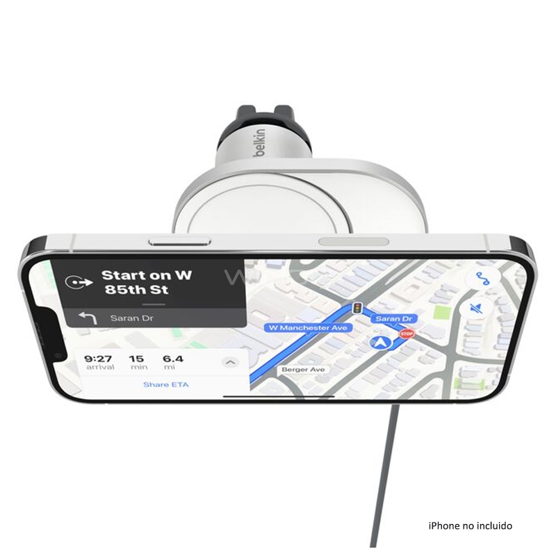 Cargador para Auto Belkin Inalámbrico (15W, Qi2, MagSafe, Gris)