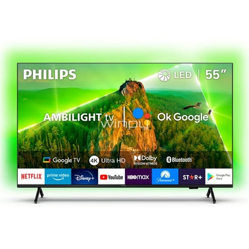 Televisor Philips Smart TV AmbiLight de 55“ (LED, 4K, HDR10+, HDMI+Wi-Fi, Google TV)