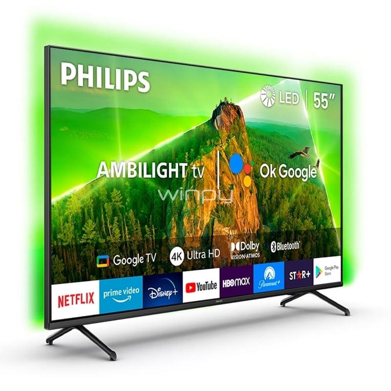 Televisor Philips Smart TV AmbiLight de 55“ (LED, 4K, HDR10+, HDMI+Wi-Fi, Google TV)